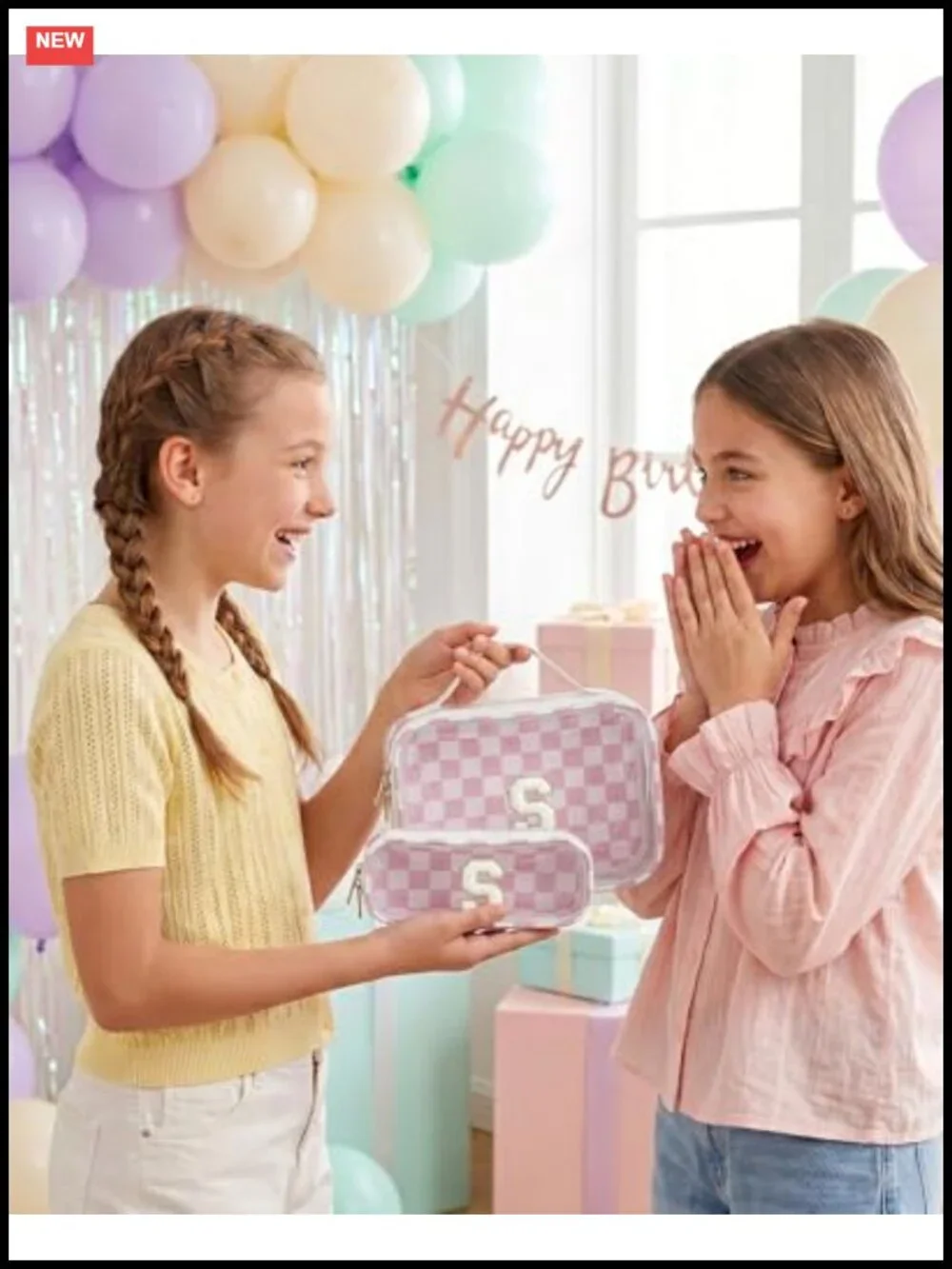 Personalized Initial Chenille Makeup Bag Set 2-Piece Clear PVC Travel Toiletry